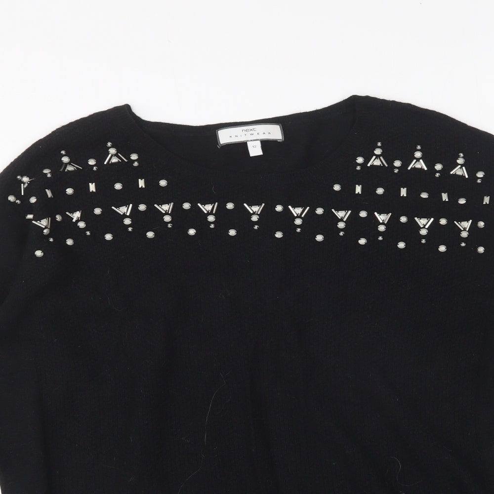 NEXT Womens Black Round Neck Nylon Pullover Jumper Size 12