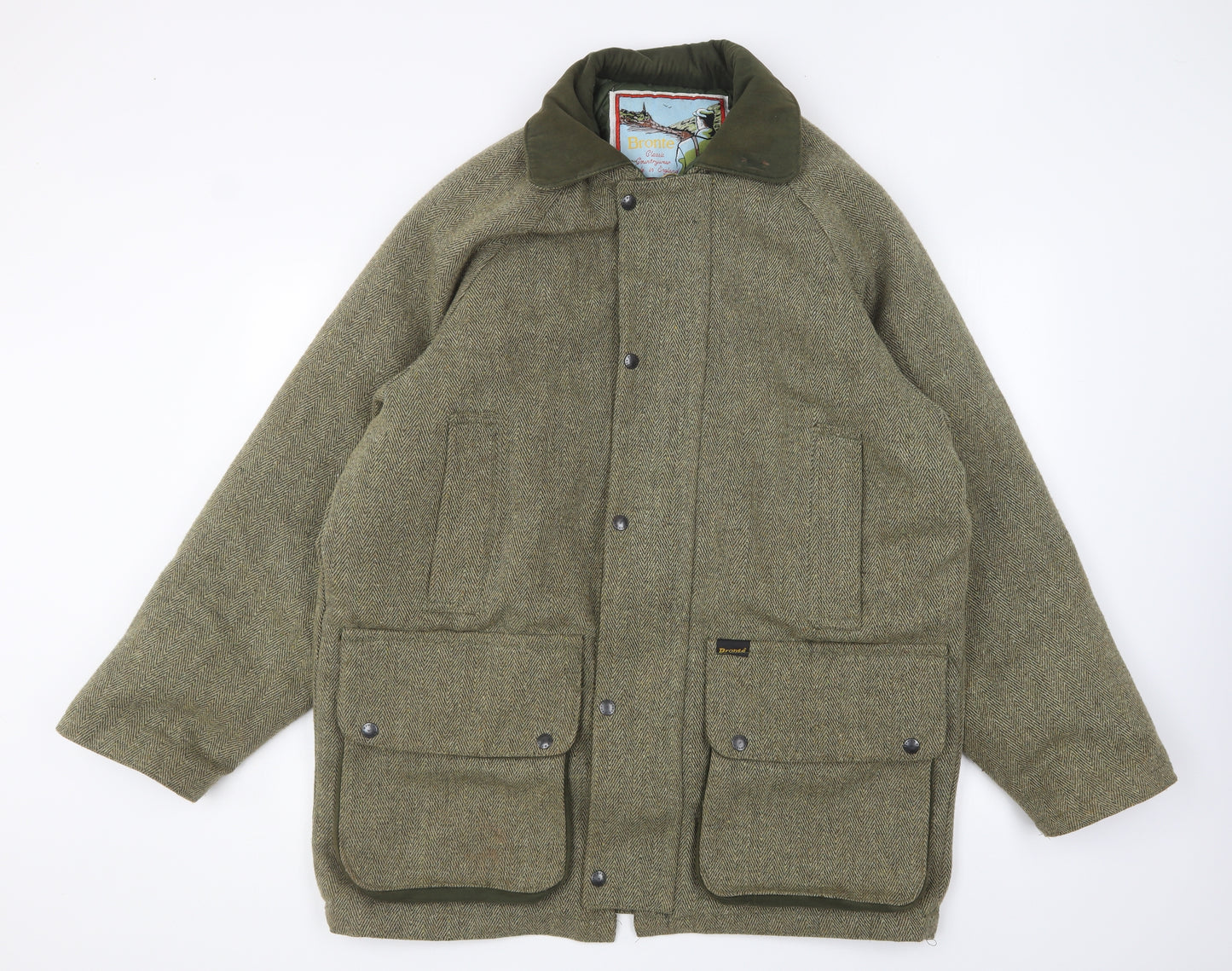Bronte Mens Green Overcoat Coat Size L Zip