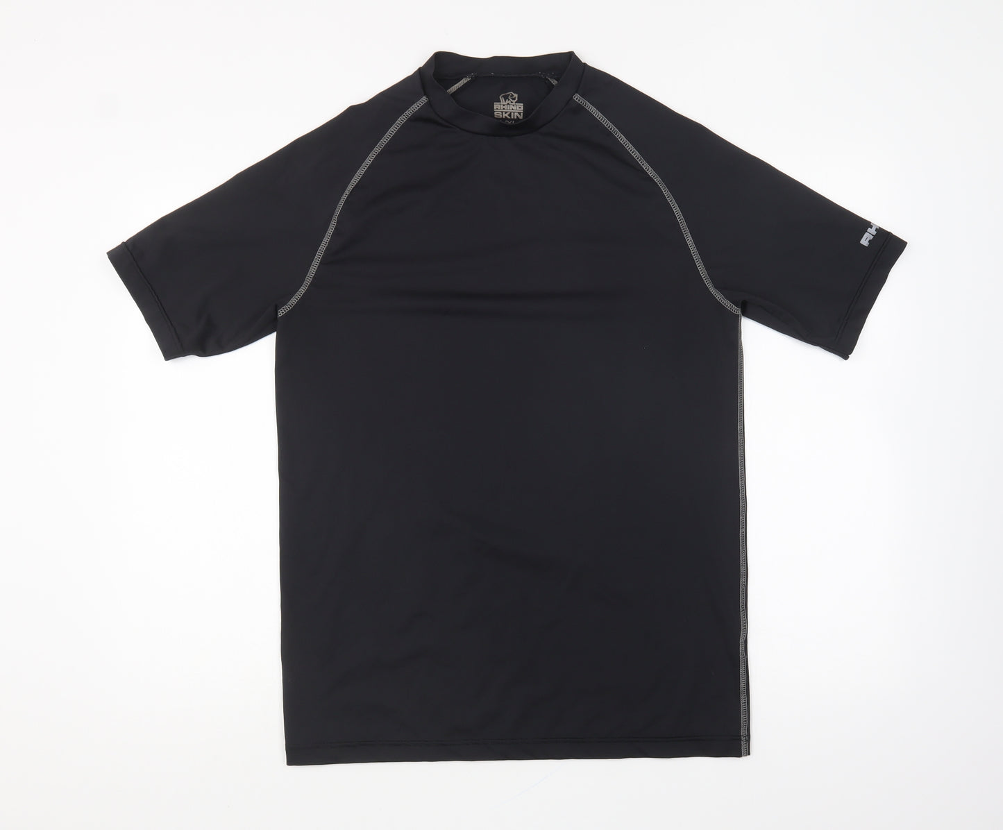 Rhino Mens Black Polyester Basic T-Shirt Size L High Neck Pullover