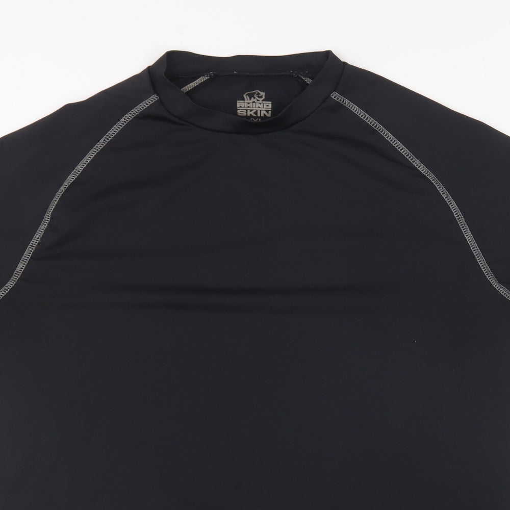 Rhino Mens Black Polyester Basic T-Shirt Size L High Neck Pullover