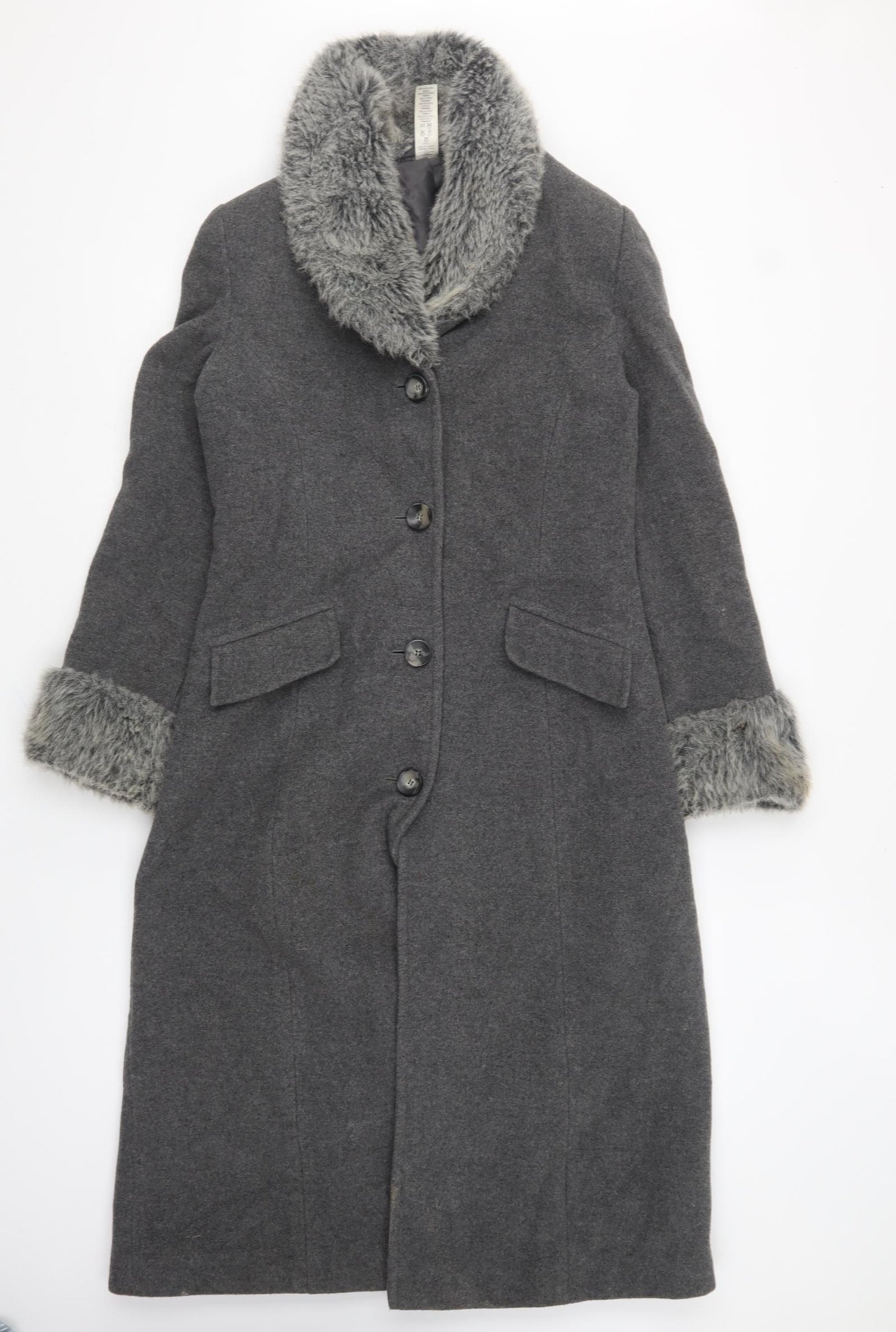 BHS Girls Grey Overcoat Coat Size 13-14 Years Button