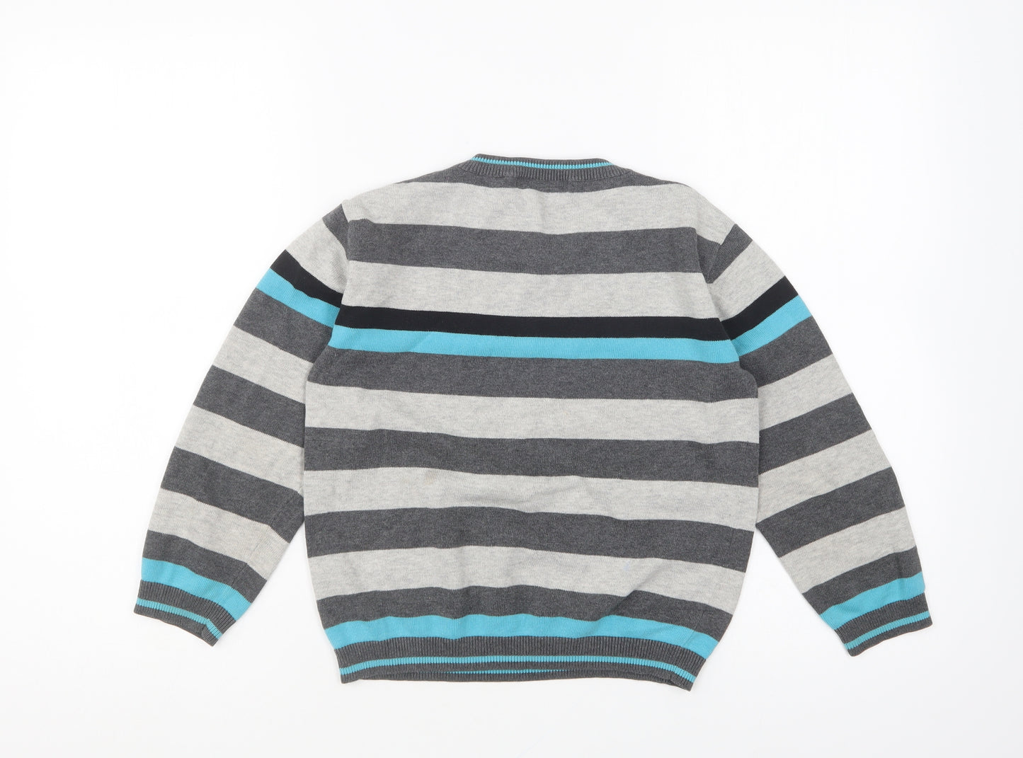 George Boys Grey Round Neck Striped Cotton Pullover Jumper Size 6-7 Years Pullover