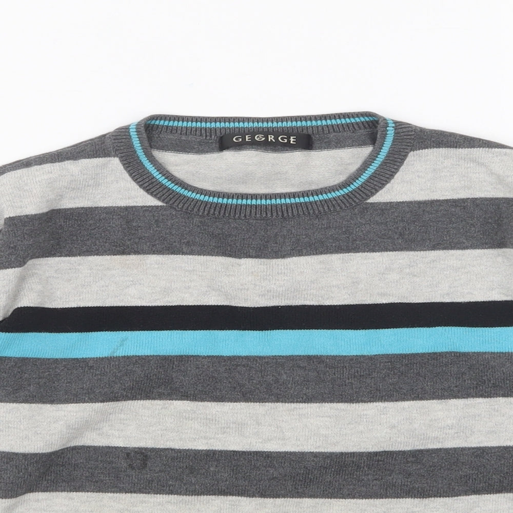 George Boys Grey Round Neck Striped Cotton Pullover Jumper Size 6-7 Years Pullover