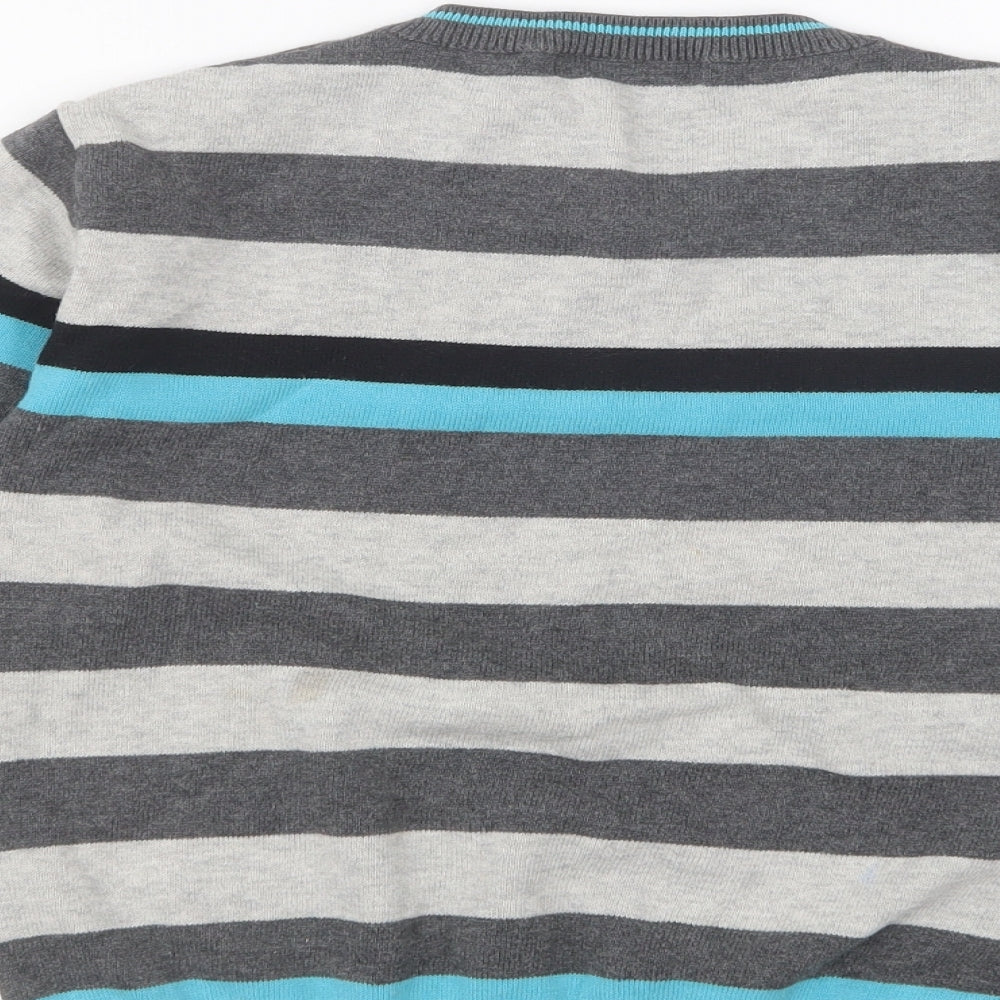 George Boys Grey Round Neck Striped Cotton Pullover Jumper Size 6-7 Years Pullover