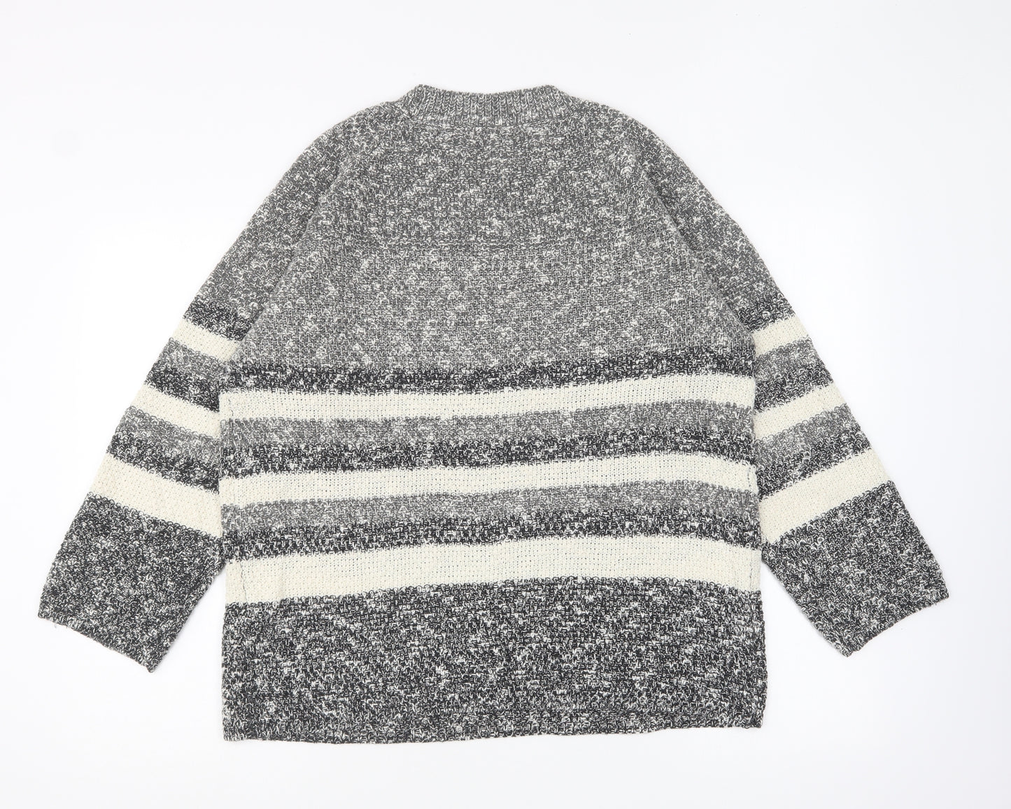 Preworn Womens Grey Round Neck Striped Acrylic Pullover Jumper Size 18