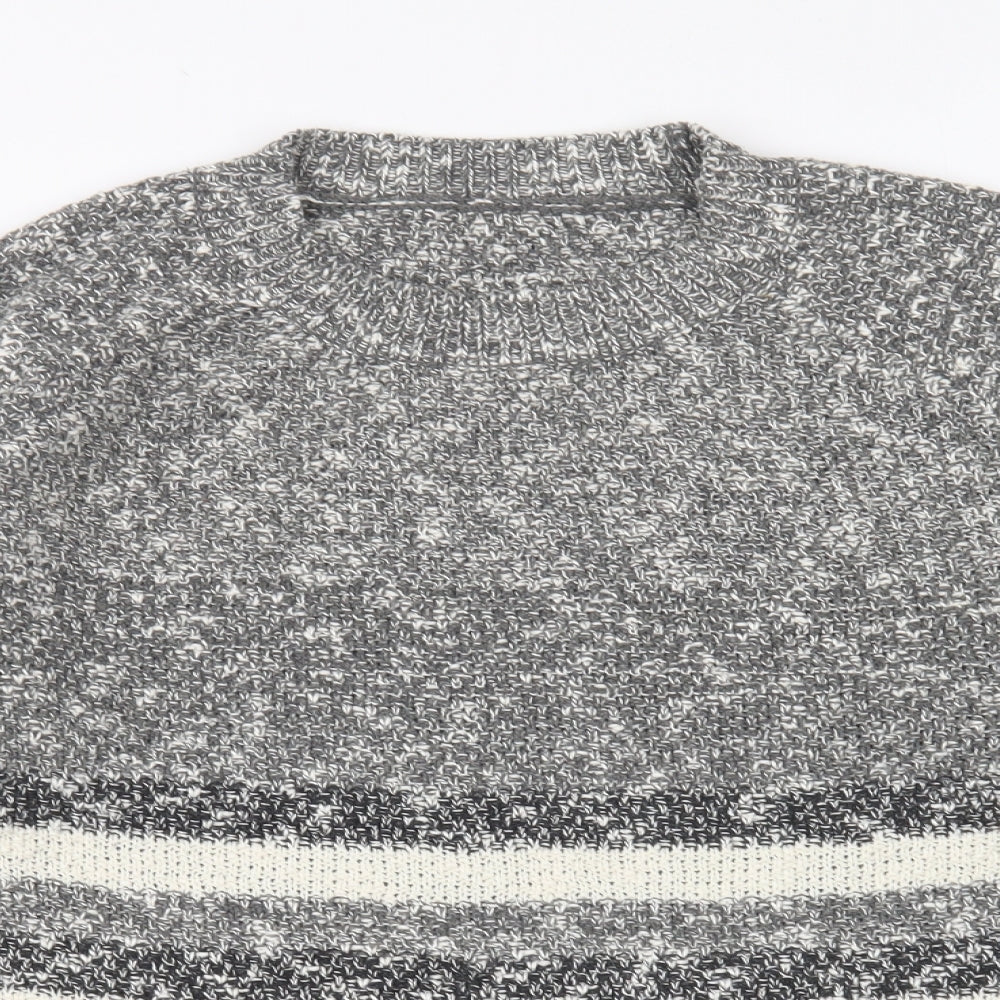 Preworn Womens Grey Round Neck Striped Acrylic Pullover Jumper Size 18