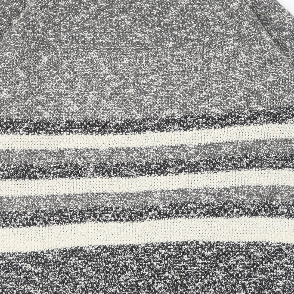 Preworn Womens Grey Round Neck Striped Acrylic Pullover Jumper Size 18