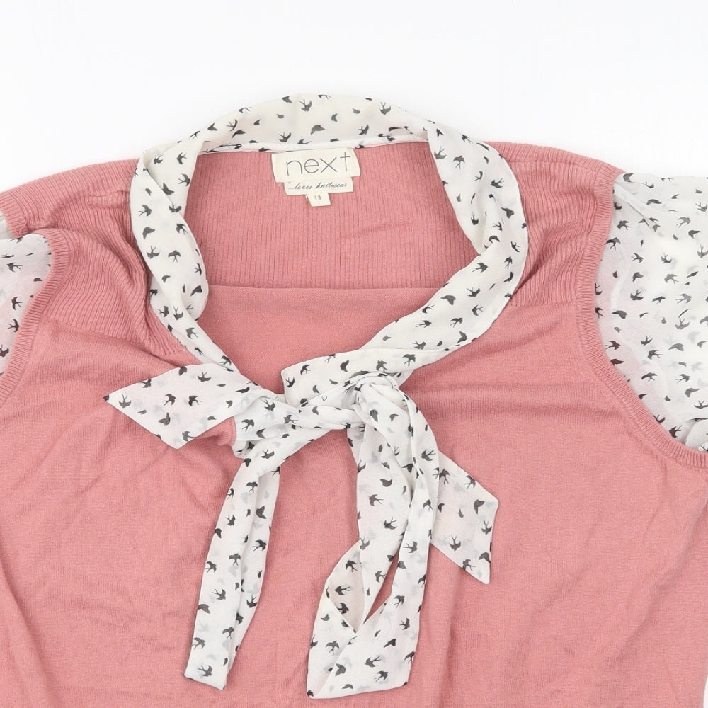 NEXT Womens Pink Collared Cotton Pullover Jumper Size 18