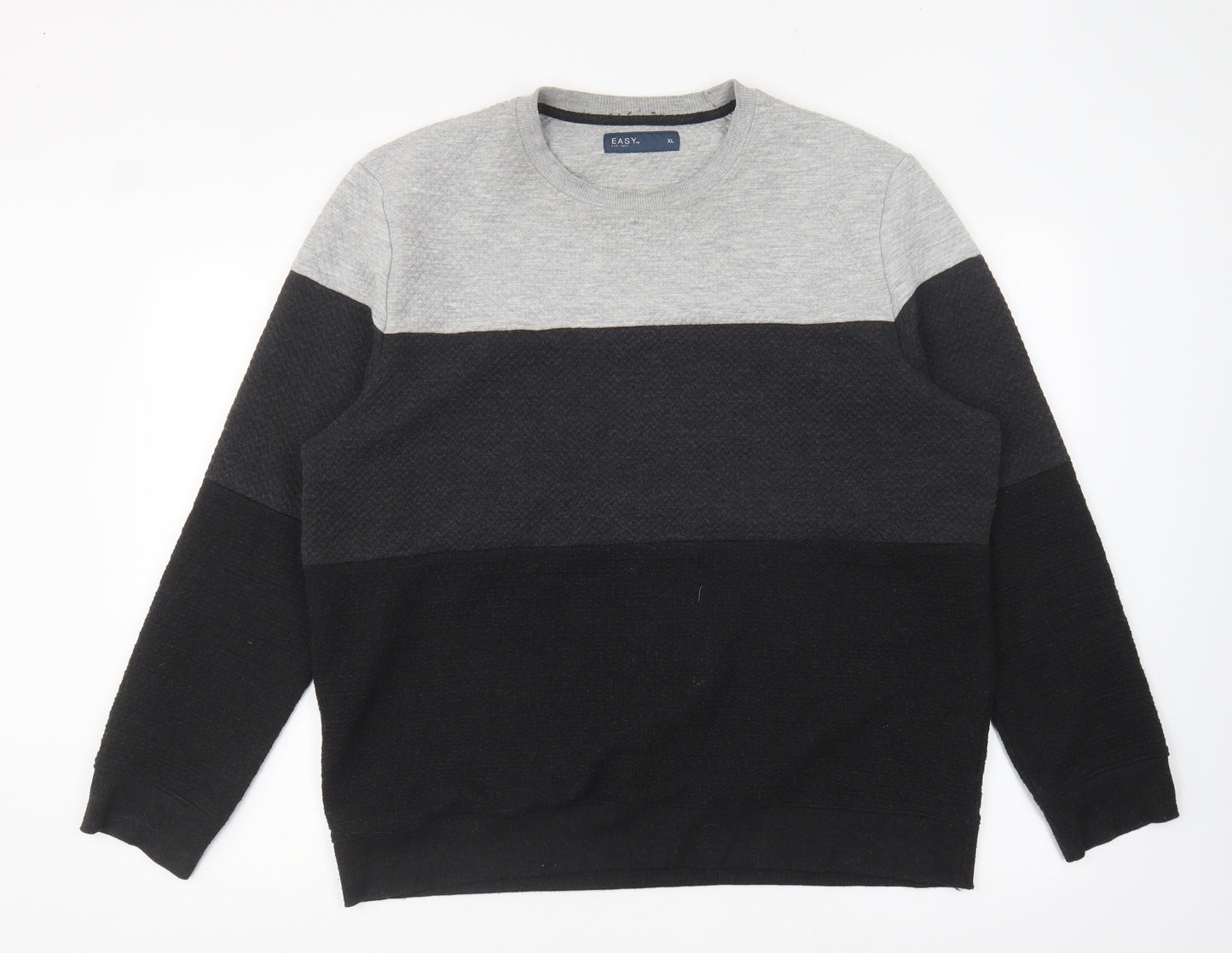 Easy Mens Grey Striped Polyester Pullover Sweatshirt Size XL