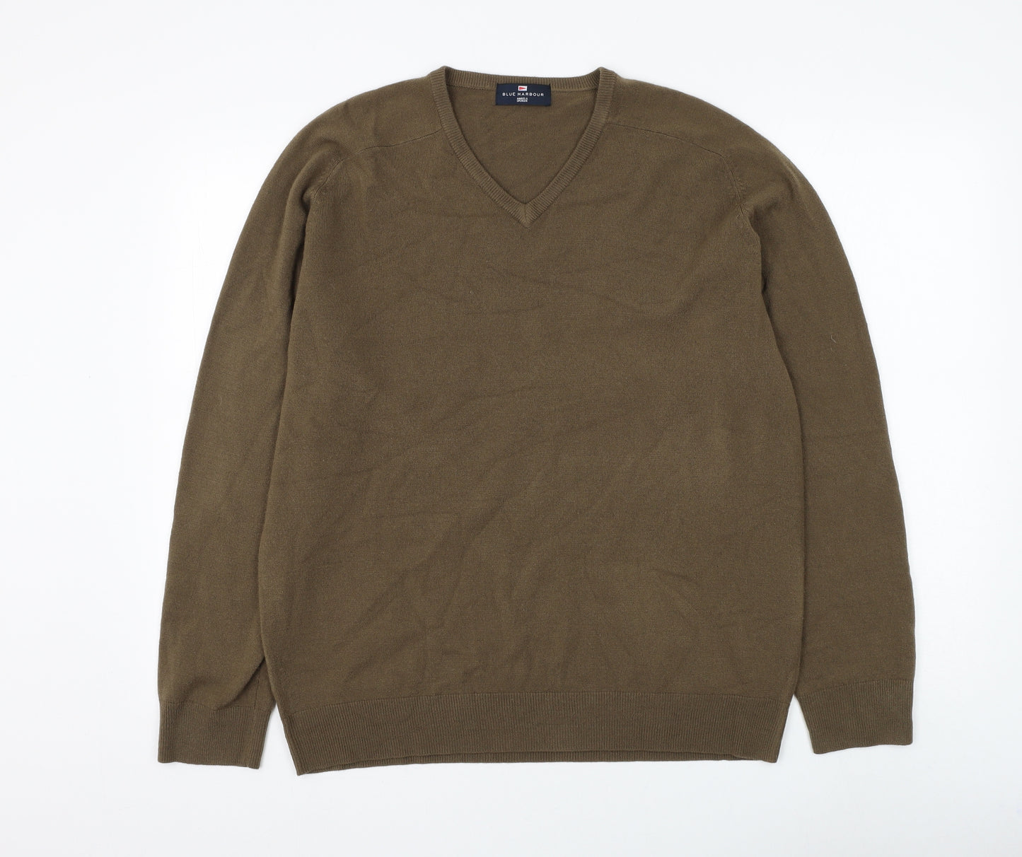 Blue Harbour Mens Brown V-Neck Acrylic Pullover Jumper Size L