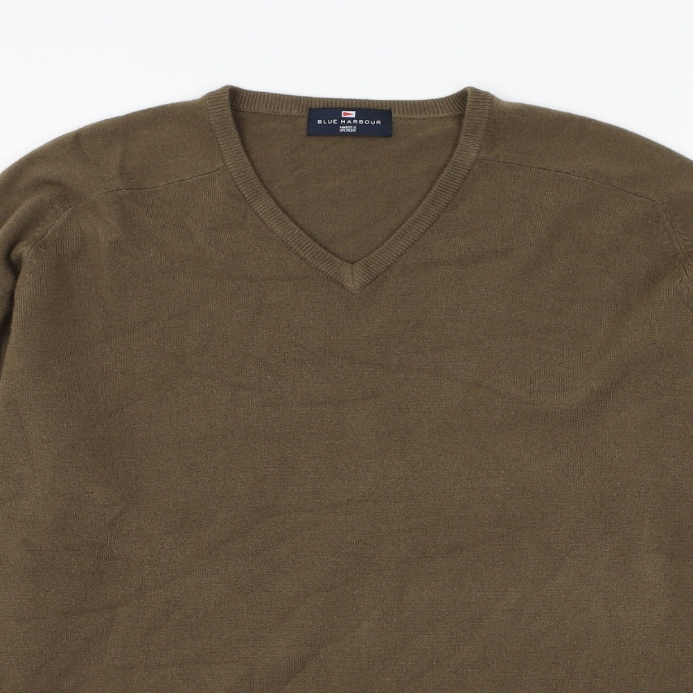 Blue Harbour Mens Brown V-Neck Acrylic Pullover Jumper Size L