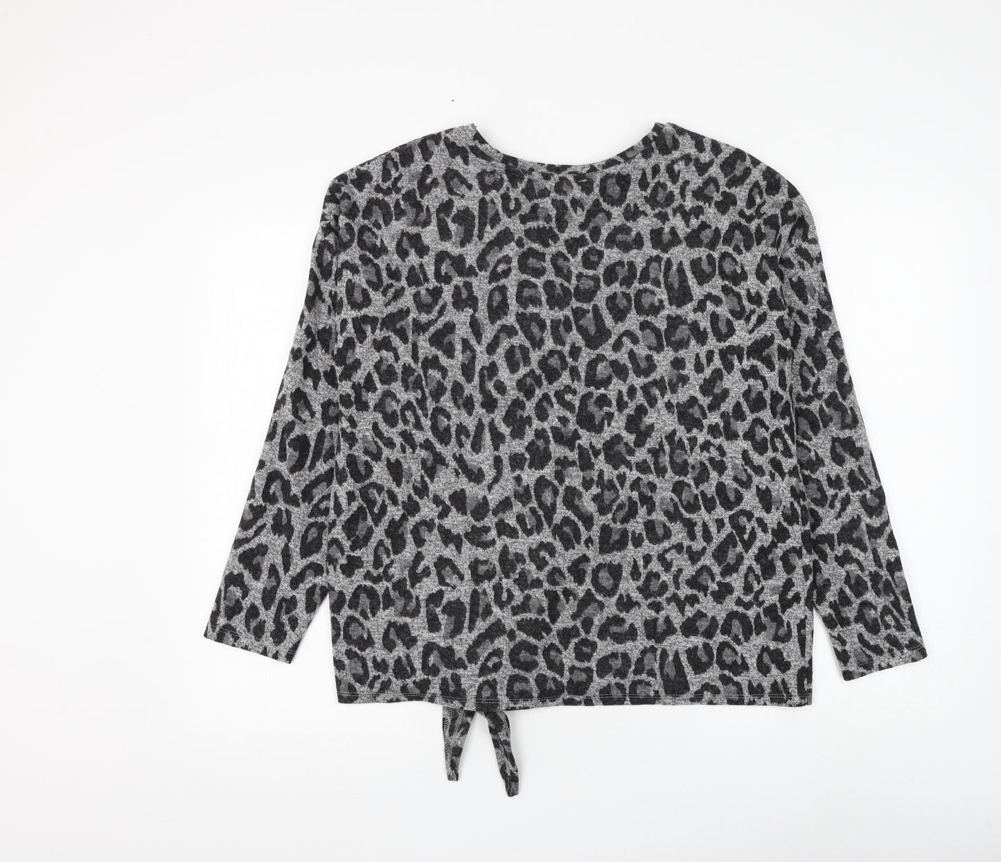 Papaya Womens Grey V-Neck Animal Print Polyester Pullover Jumper Size 16 - Knot Front