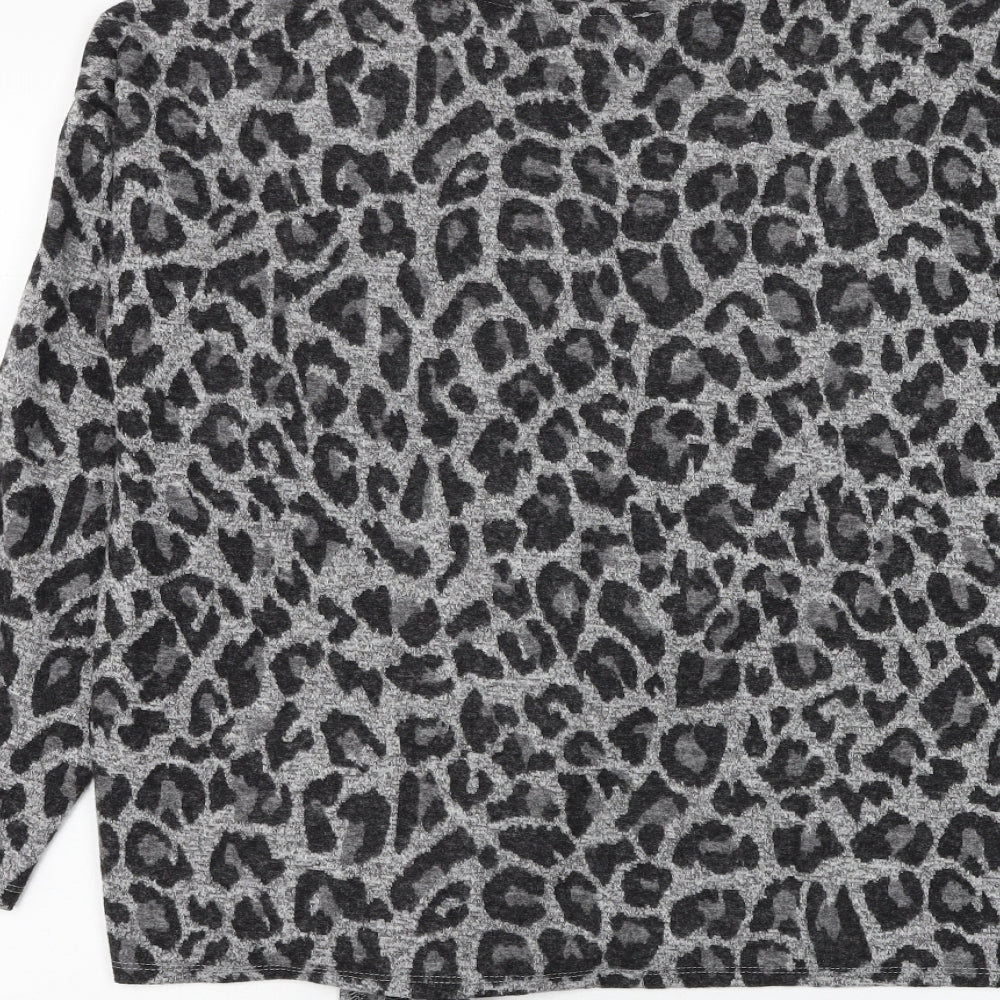 Papaya Womens Grey V-Neck Animal Print Polyester Pullover Jumper Size 16 - Knot Front