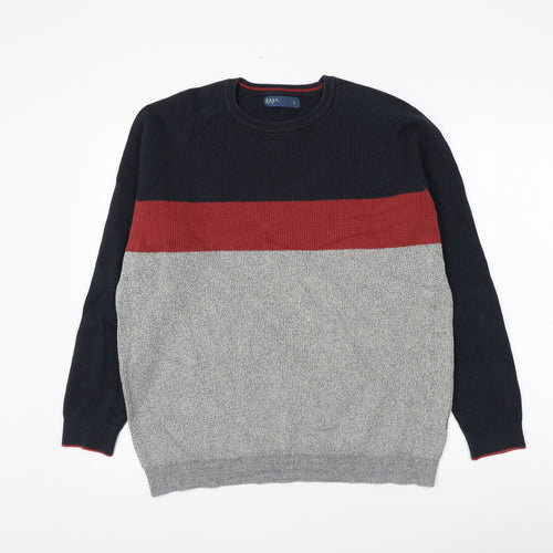 Matalan Mens Grey Round Neck Striped Cotton Pullover Jumper Size L