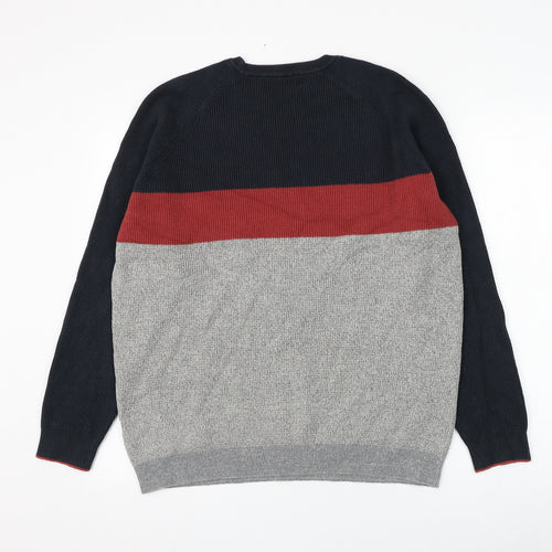 Matalan Mens Grey Round Neck Striped Cotton Pullover Jumper Size L