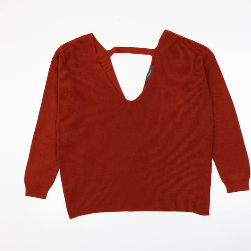 Primark Womens Orange V-Neck Polyester Pullover Jumper Size 12