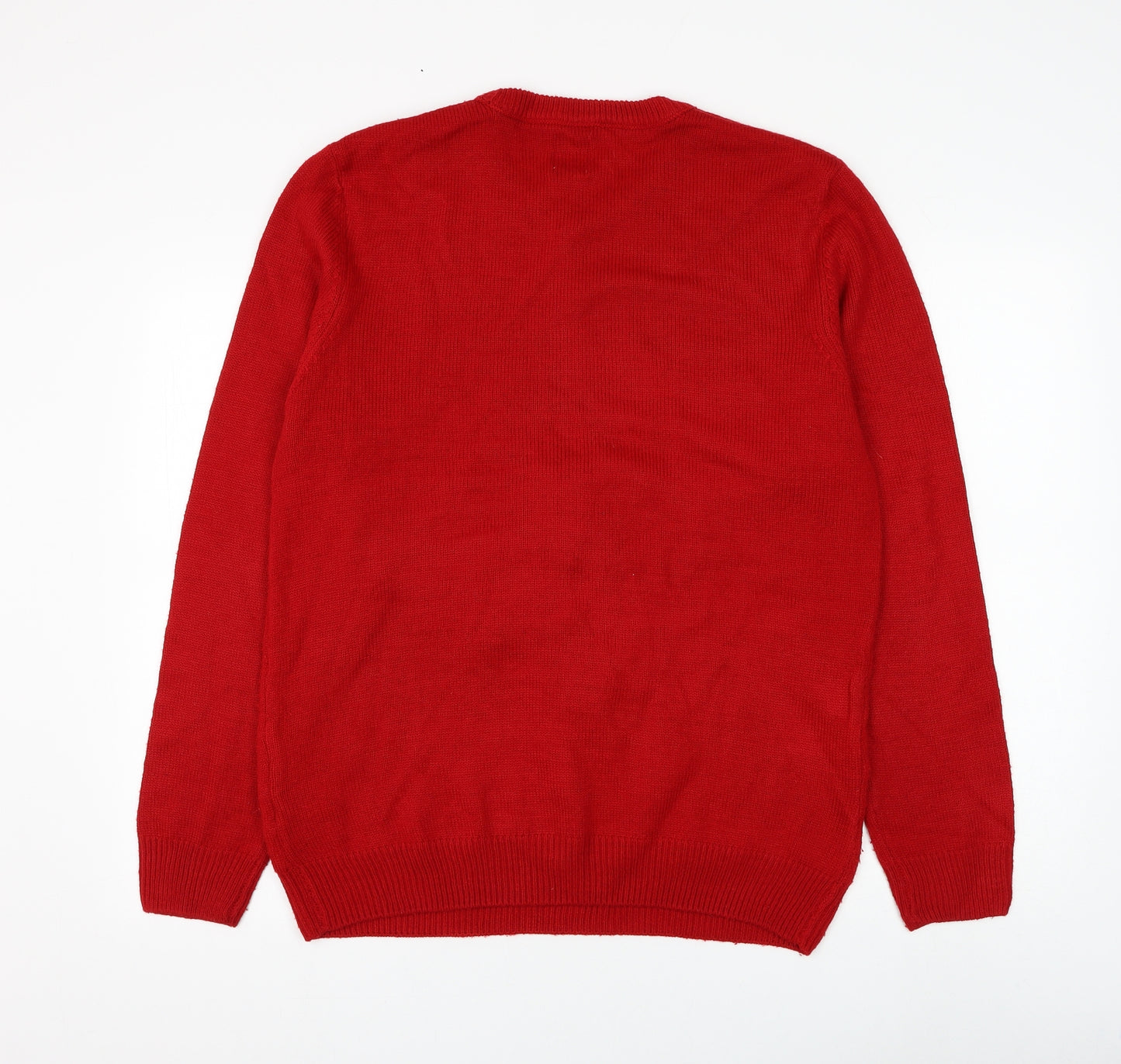 George Mens Red Round Neck Acrylic Pullover Jumper Size L - Reindeer Christmas