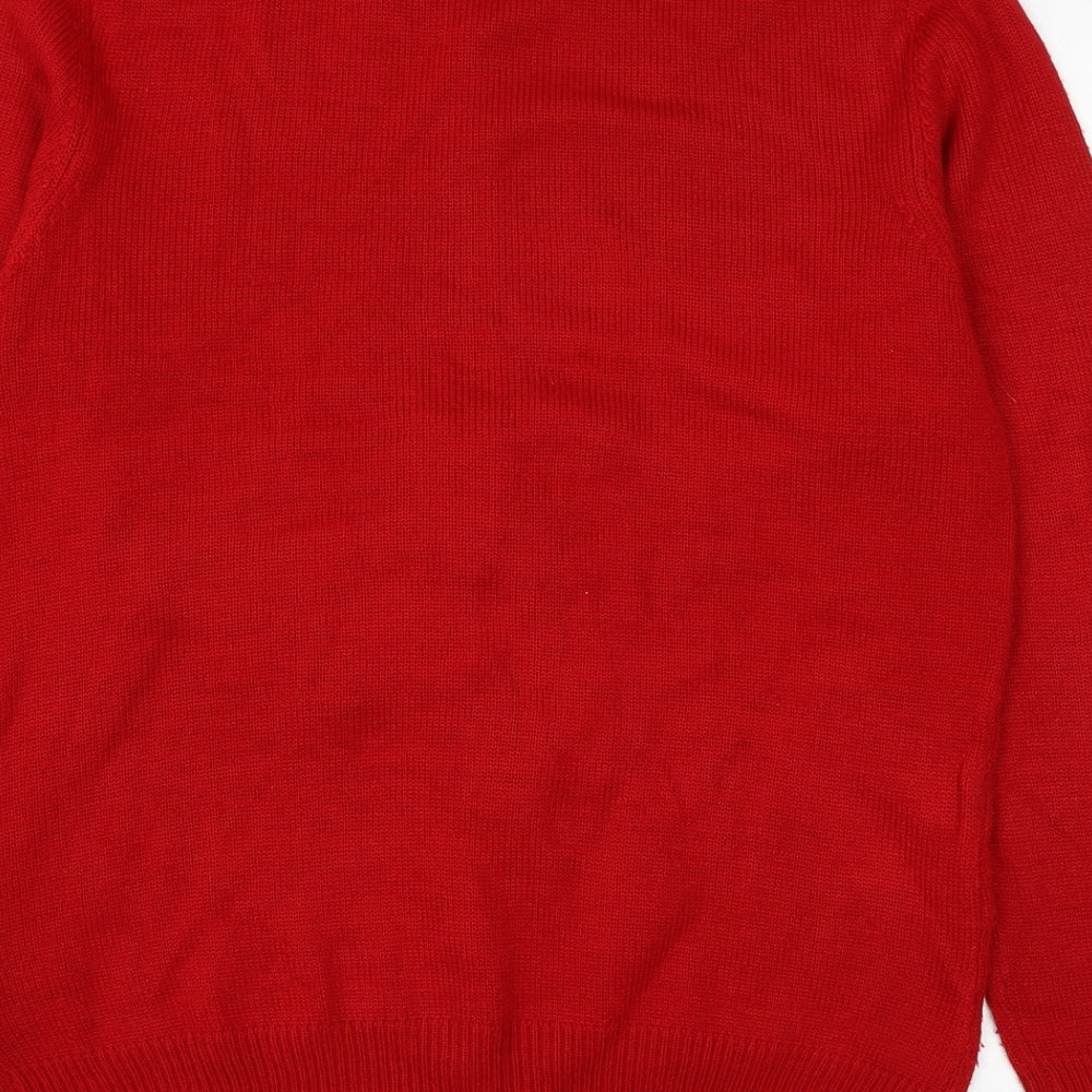 George Mens Red Round Neck Acrylic Pullover Jumper Size L - Reindeer Christmas