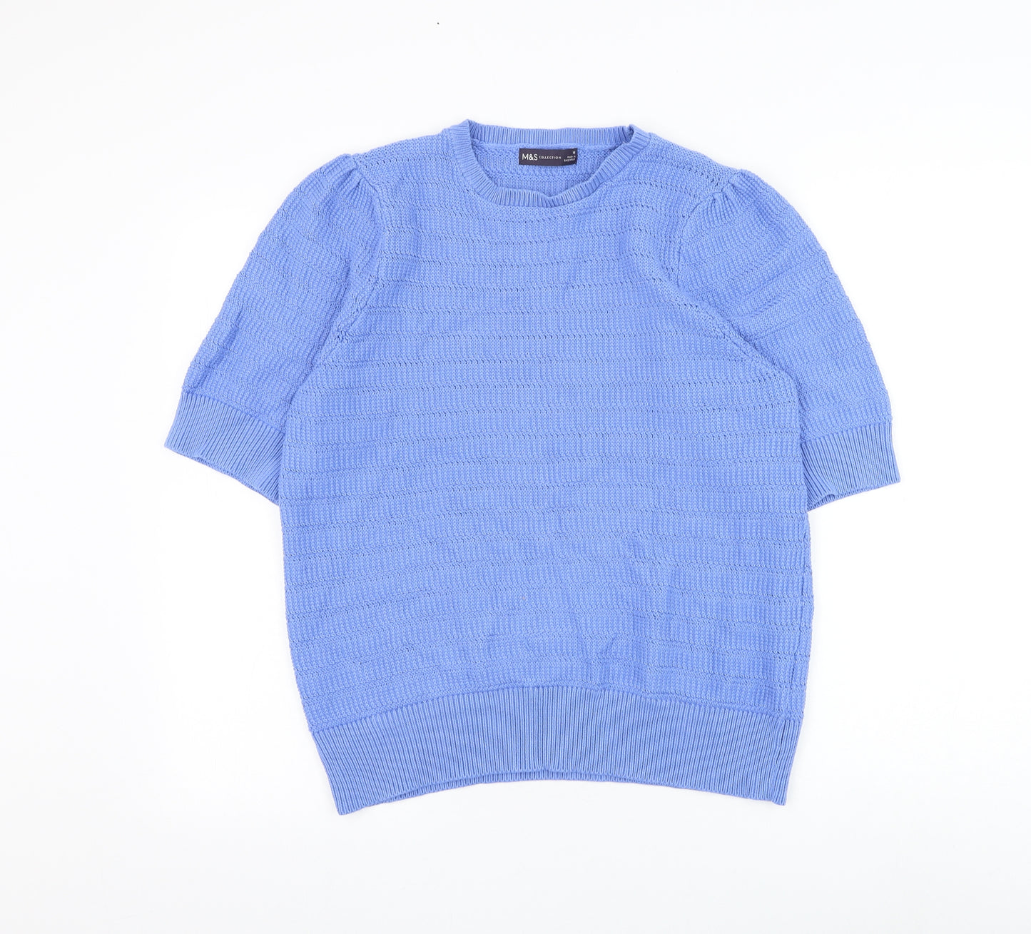 Marks and Spencer Womens Blue Round Neck Cotton Pullover Jumper Size 18