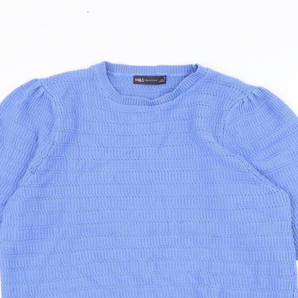 Marks and Spencer Womens Blue Round Neck Cotton Pullover Jumper Size 18