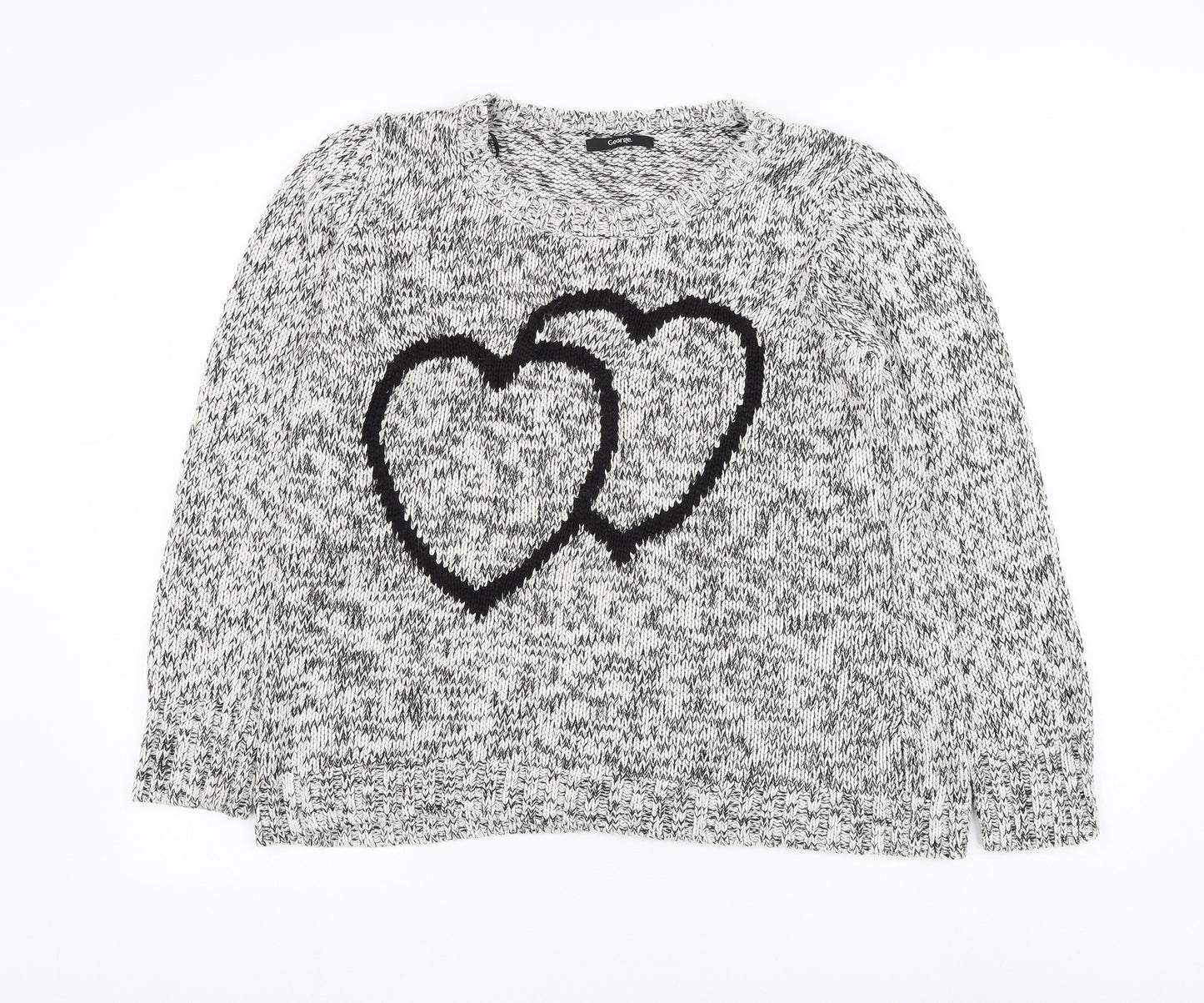 George Womens Grey Round Neck Geometric Acrylic Pullover Jumper Size 16 - Heart