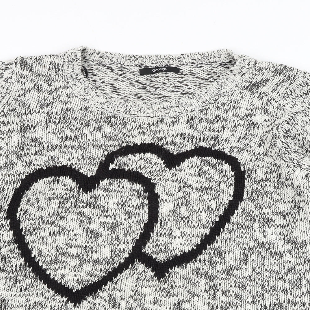 George Womens Grey Round Neck Geometric Acrylic Pullover Jumper Size 16 - Heart