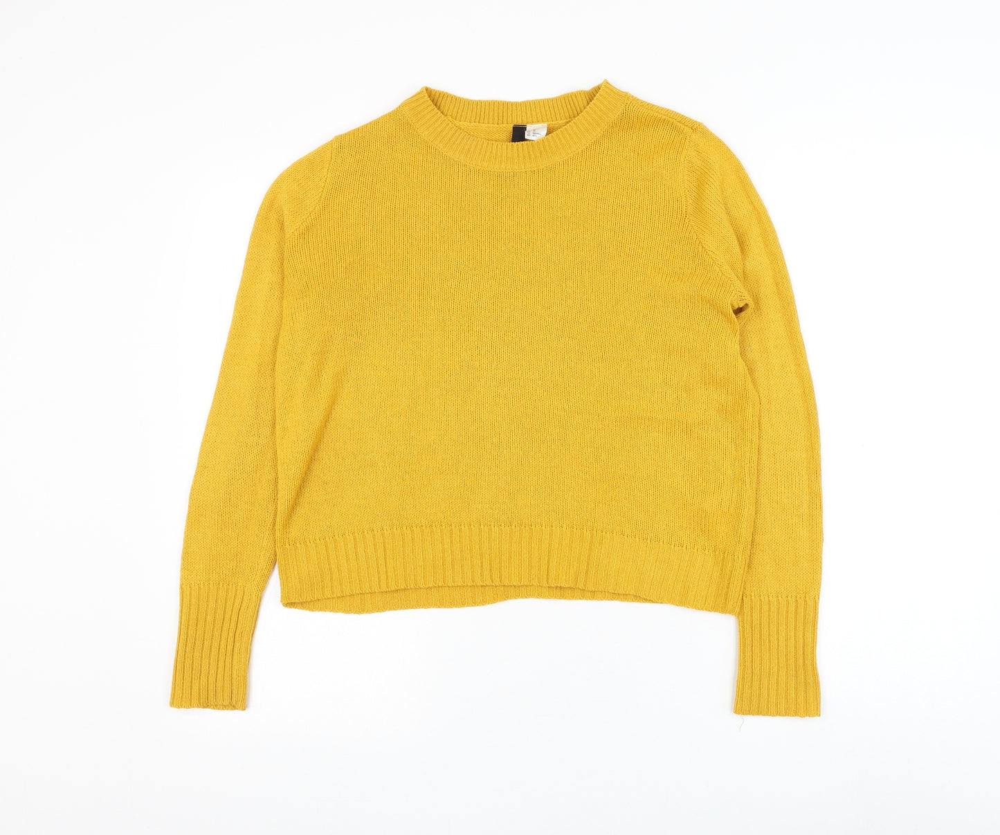 Divided by H&M Womens Yellow Round Neck Acrylic Pullover Jumper Size XS