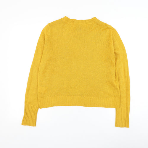 Divided by H&M Womens Yellow Round Neck Acrylic Pullover Jumper Size XS