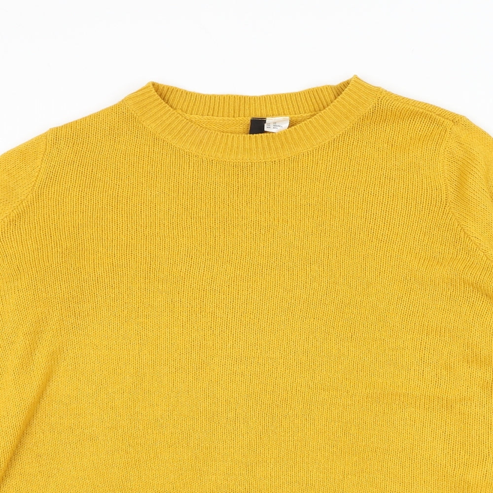 Divided by H&M Womens Yellow Round Neck Acrylic Pullover Jumper Size XS