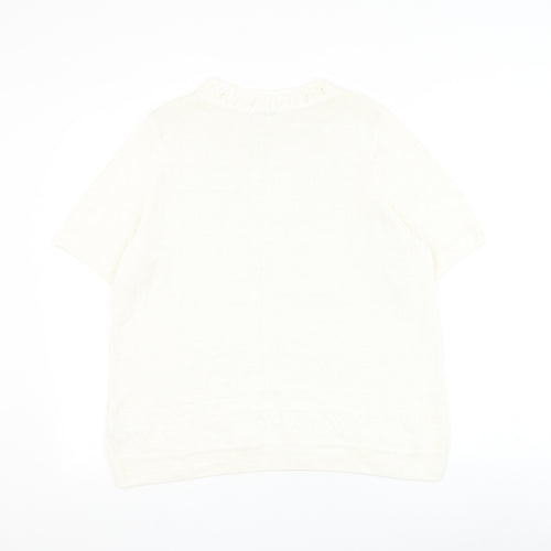 TU Womens White Round Neck Cotton Pullover Jumper Size 16