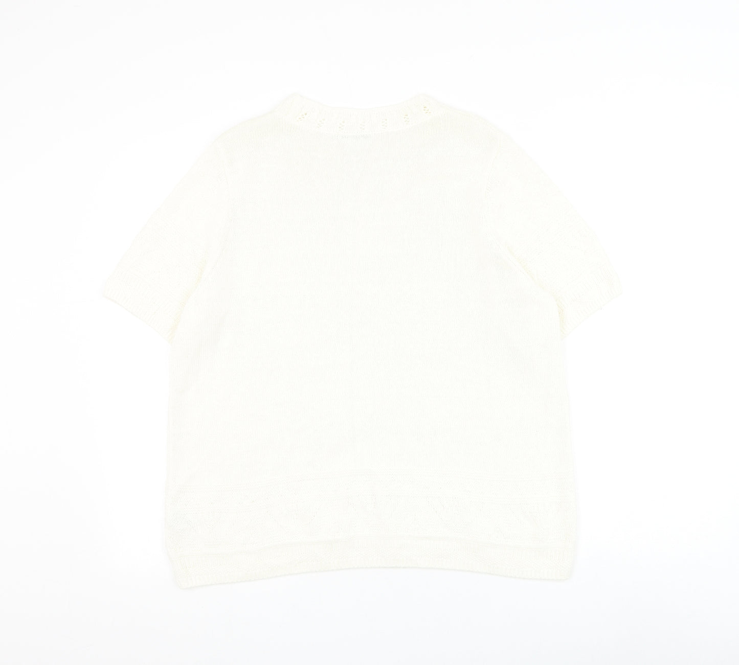 TU Womens White Round Neck Cotton Pullover Jumper Size 16