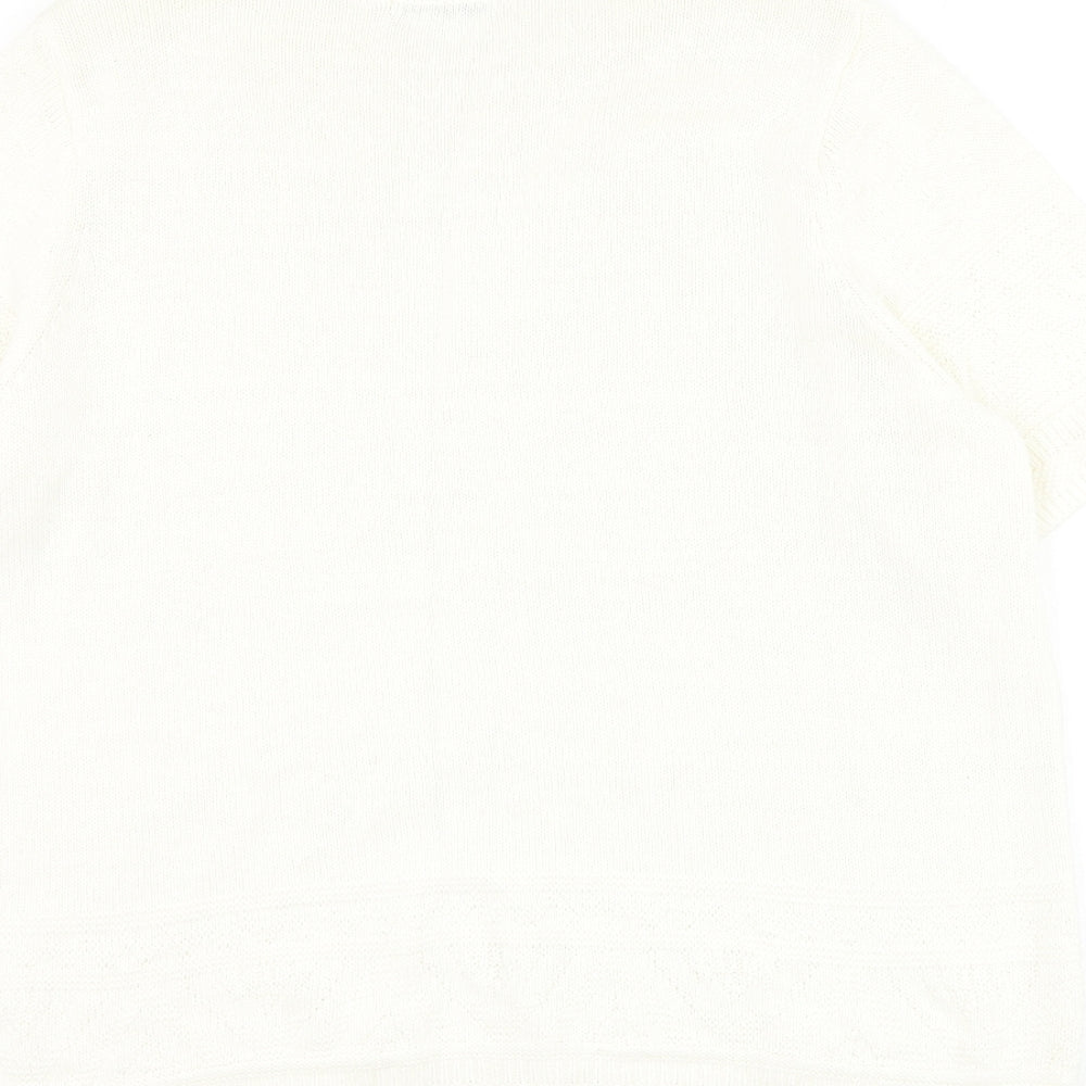 TU Womens White Round Neck Cotton Pullover Jumper Size 16