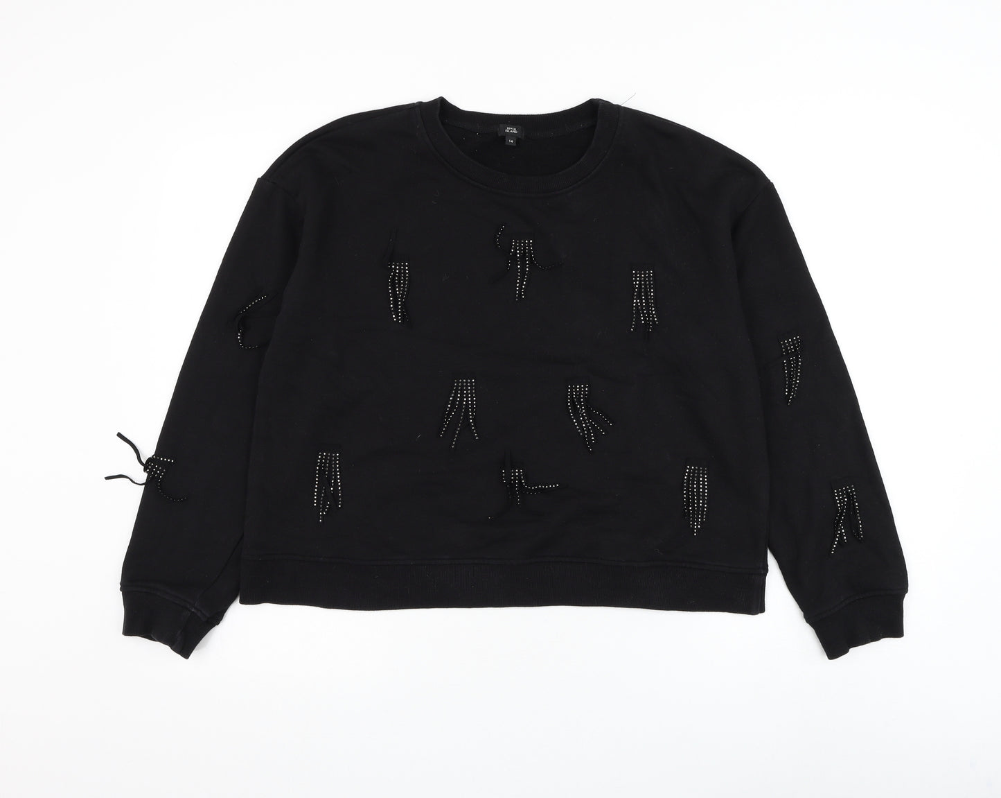 River Island Womens Black Cotton Pullover Sweatshirt Size 14 Pullover