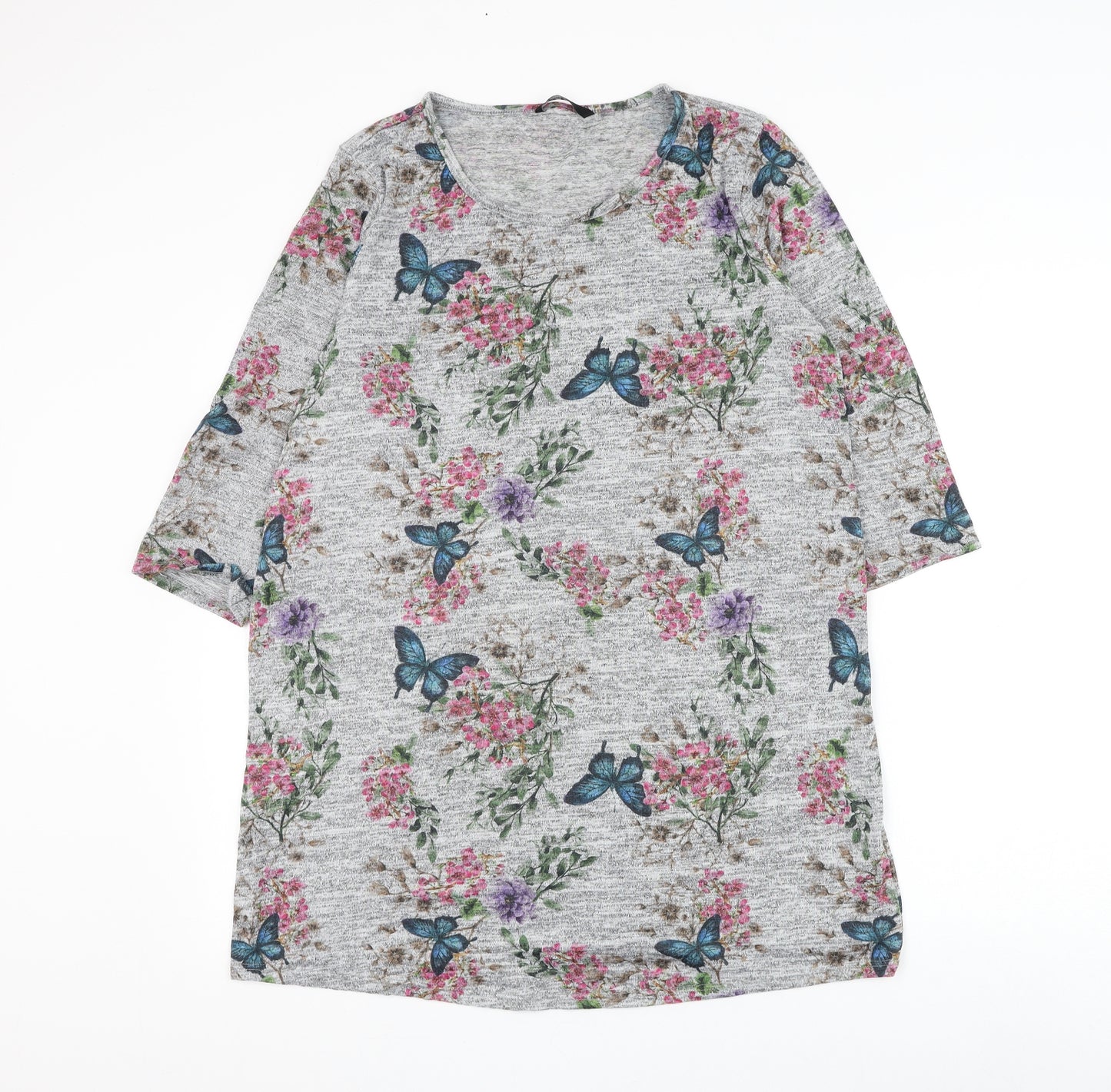George Womens Grey Round Neck Floral Polyester Pullover Jumper Size 16 - Butterflies