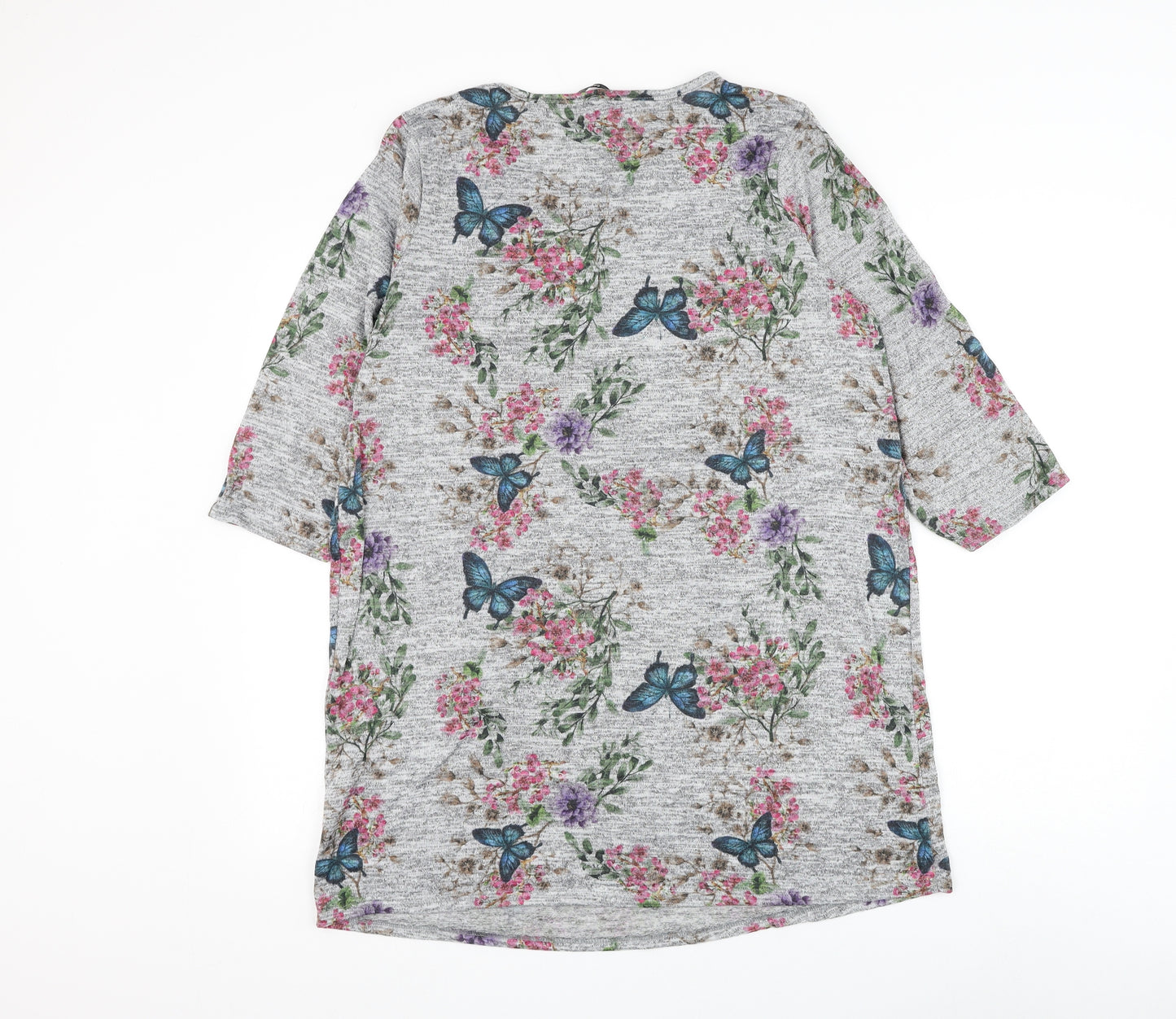 George Womens Grey Round Neck Floral Polyester Pullover Jumper Size 16 - Butterflies