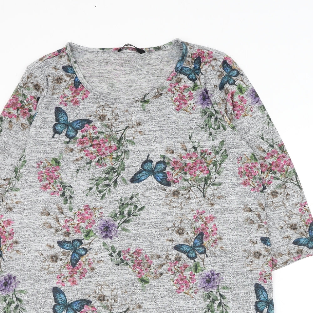 George Womens Grey Round Neck Floral Polyester Pullover Jumper Size 16 - Butterflies