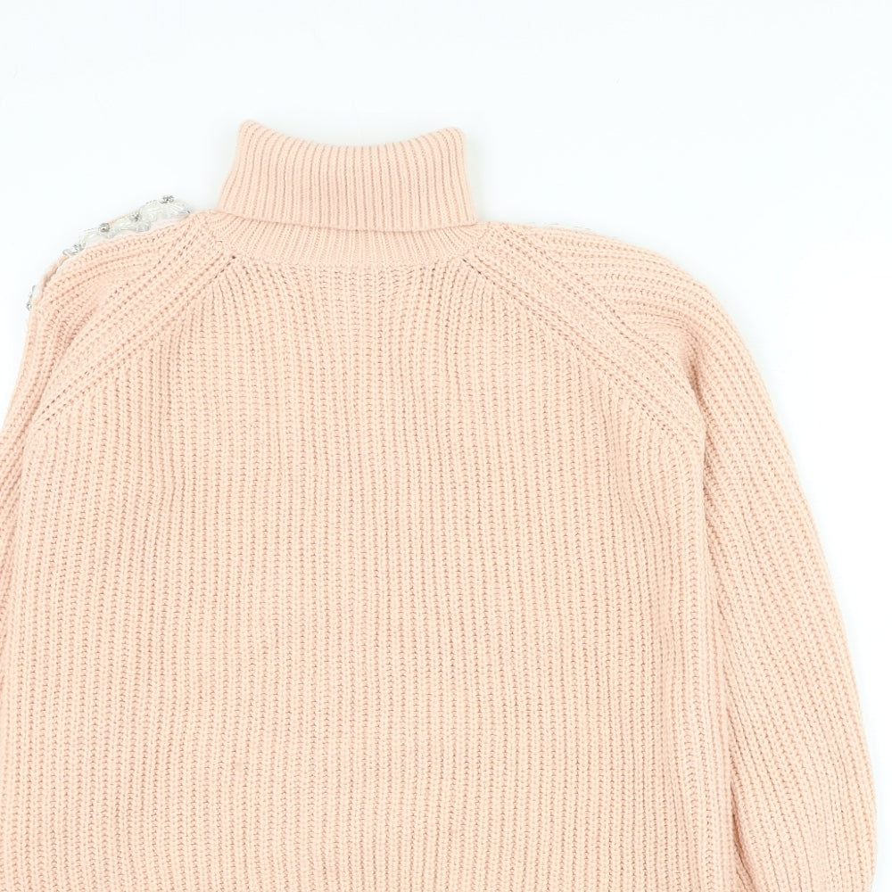 River Island Girls Pink Roll Neck Acrylic Pullover Jumper Size 11-12 Years Pullover
