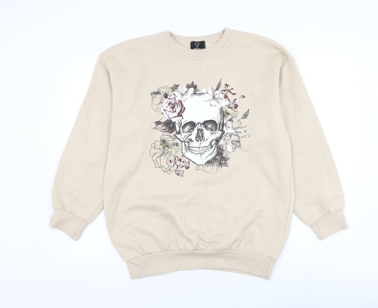 AX Paris Womens Beige Polyester Pullover Sweatshirt Size M Pullover - Skull