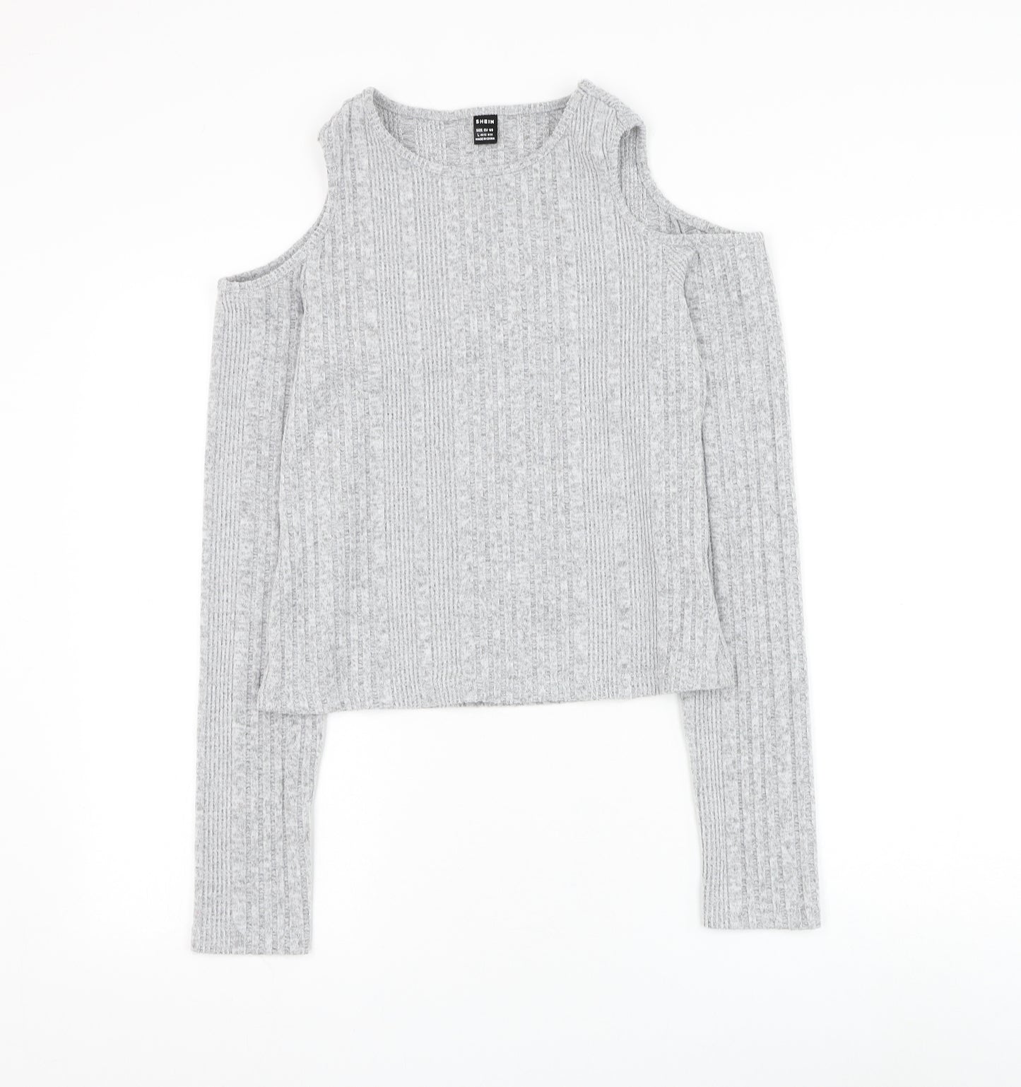 SheIn Womens Grey Round Neck Polyester Pullover Jumper Size L - Cold Shoulder