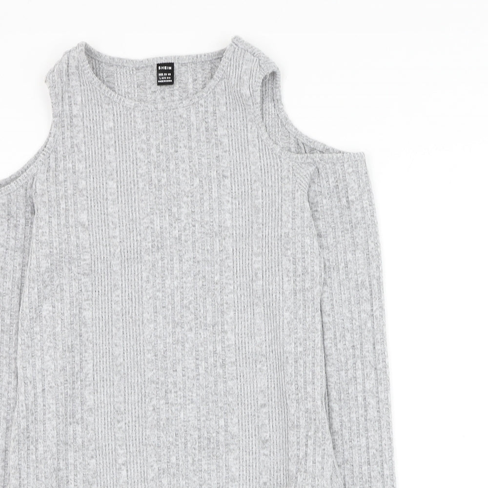 SheIn Womens Grey Round Neck Polyester Pullover Jumper Size L - Cold Shoulder