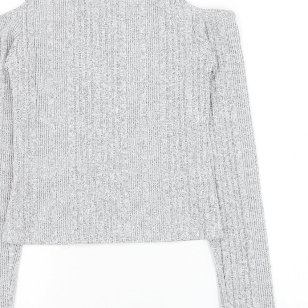 SheIn Womens Grey Round Neck Polyester Pullover Jumper Size L - Cold Shoulder