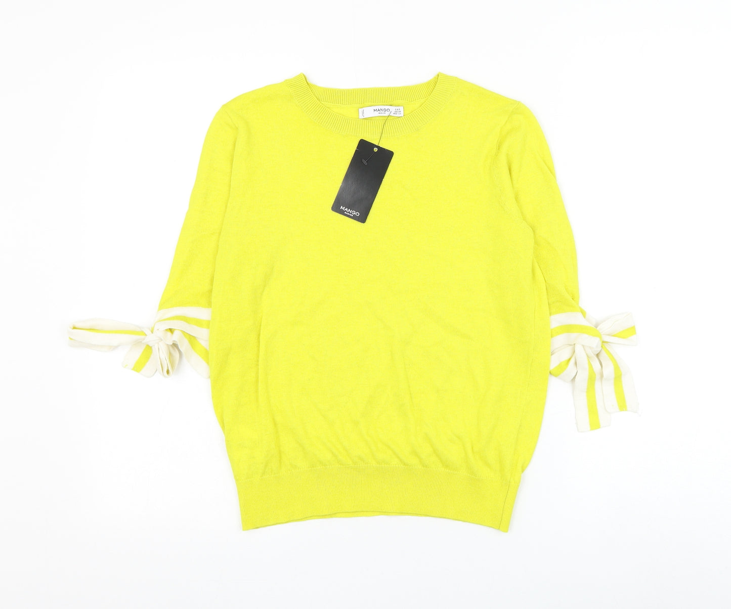 Mango Womens Yellow Round Neck Cotton Pullover Jumper Size S