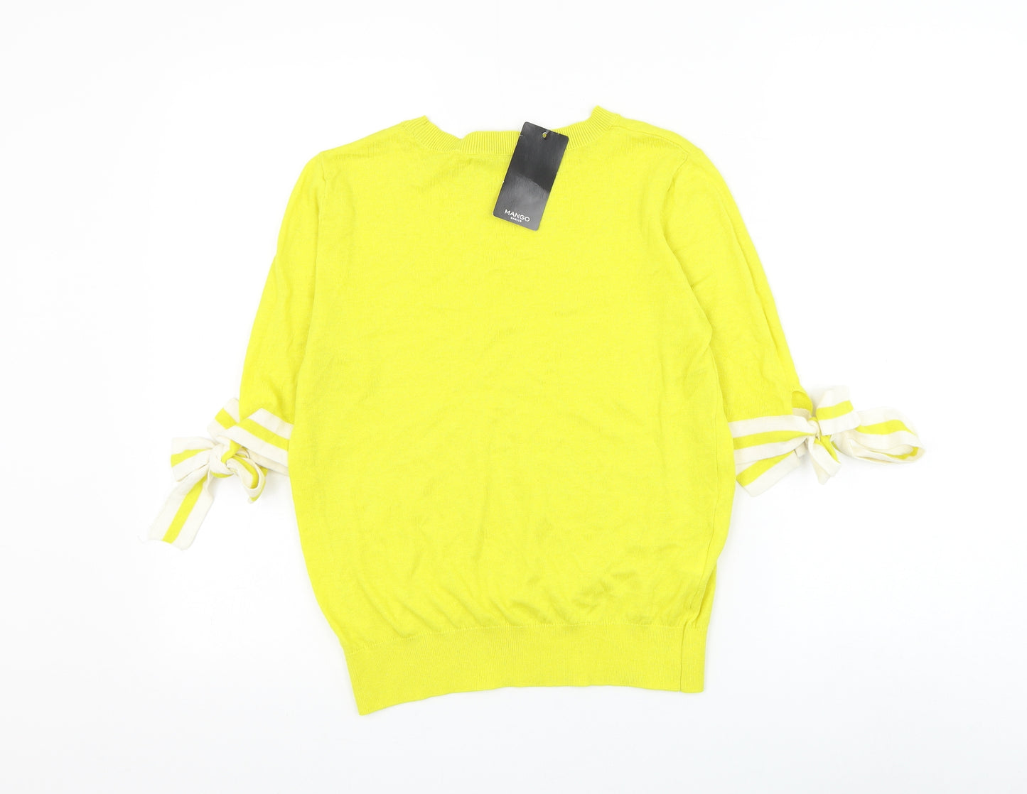 Mango Womens Yellow Round Neck Cotton Pullover Jumper Size S