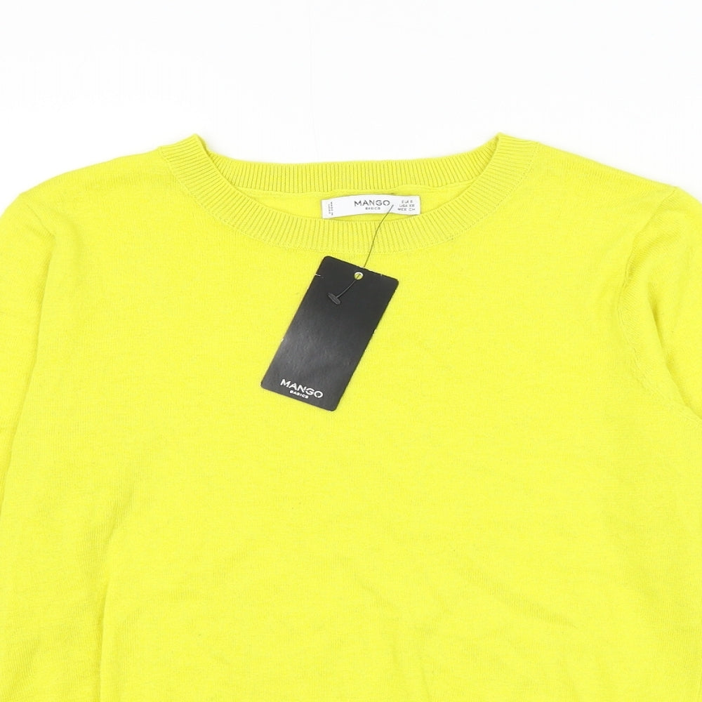 Mango Womens Yellow Round Neck Cotton Pullover Jumper Size S