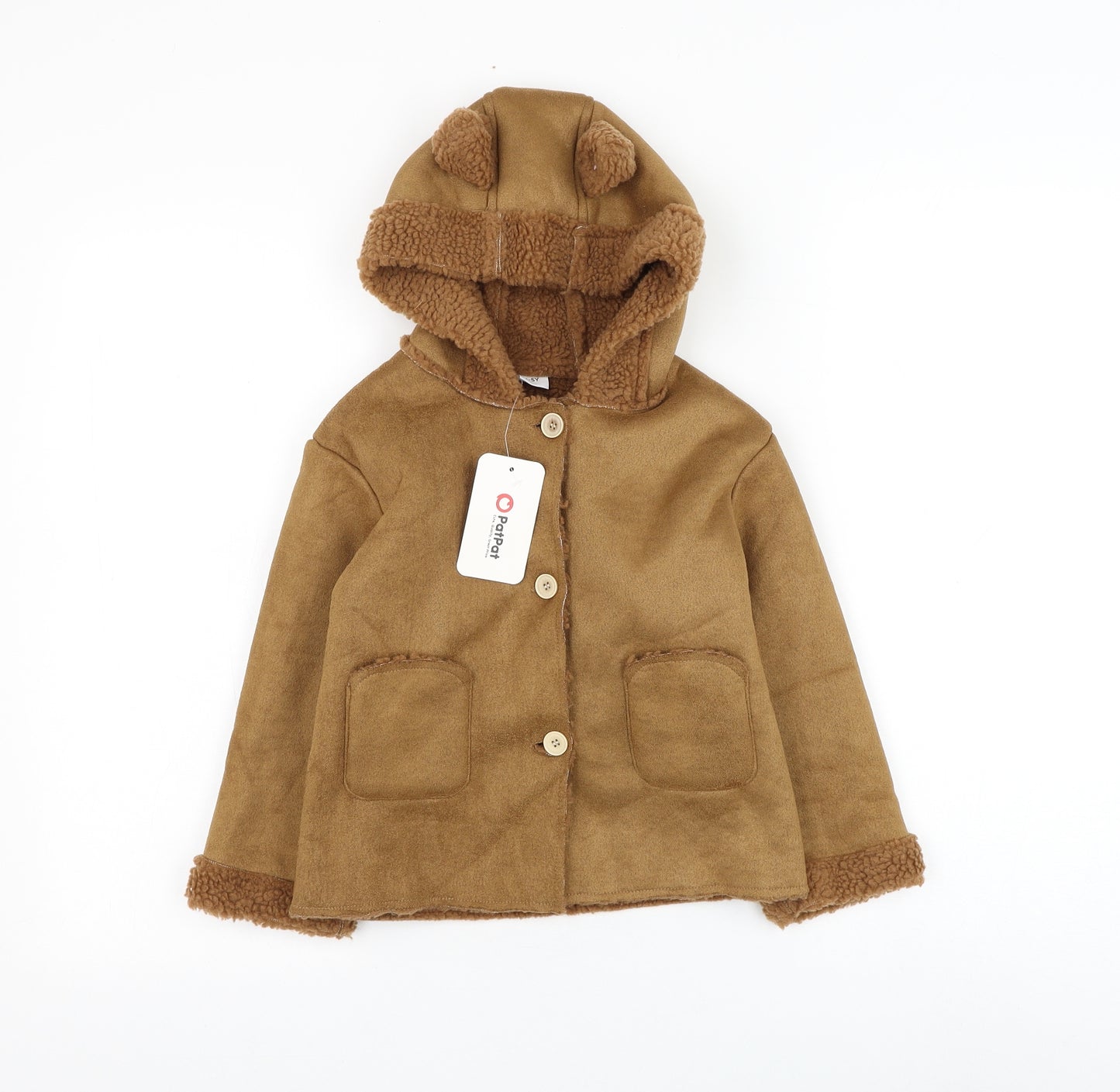 PatPat Boys Brown Duffle Coat Coat Size 4-5 Years Button
