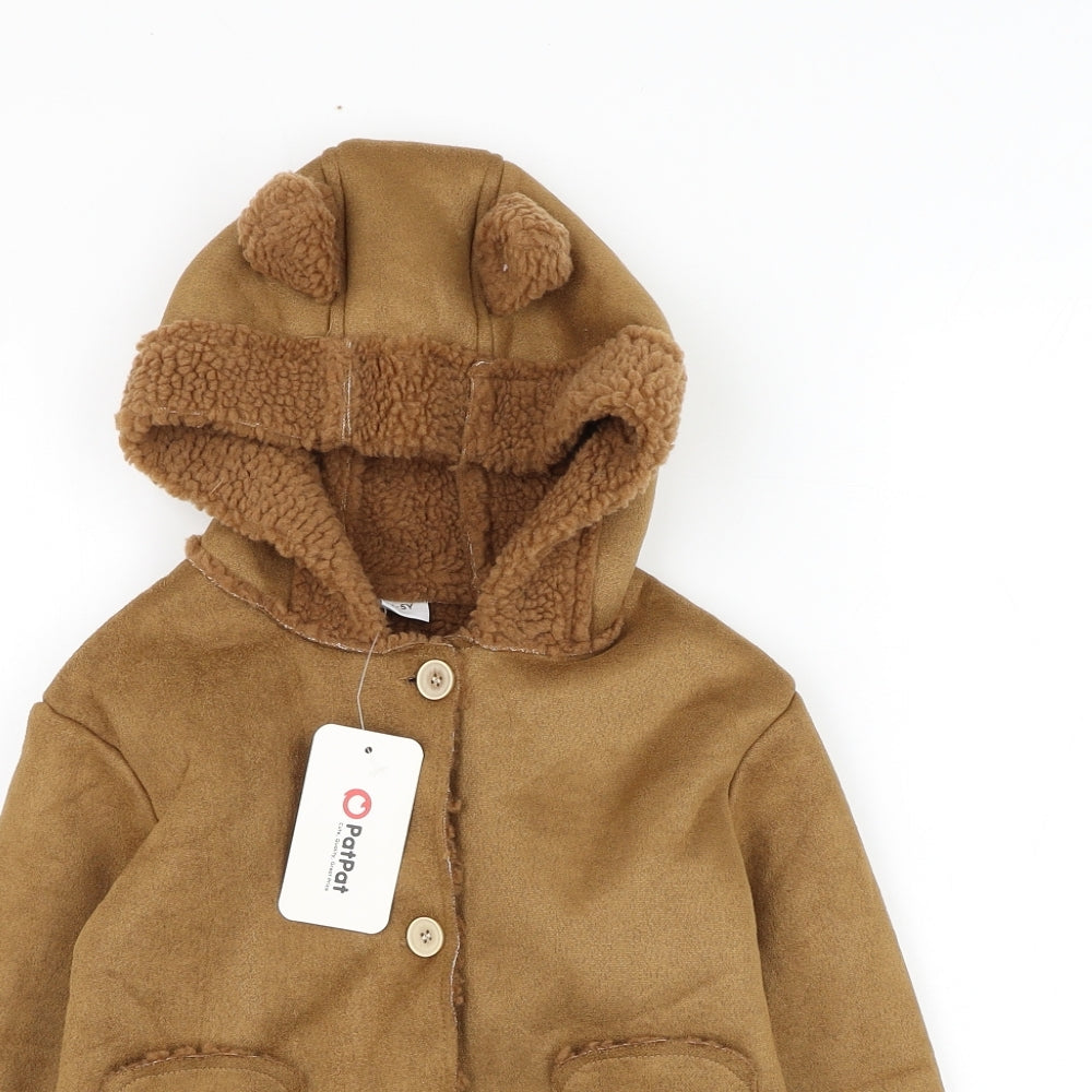 PatPat Boys Brown Duffle Coat Coat Size 4-5 Years Button