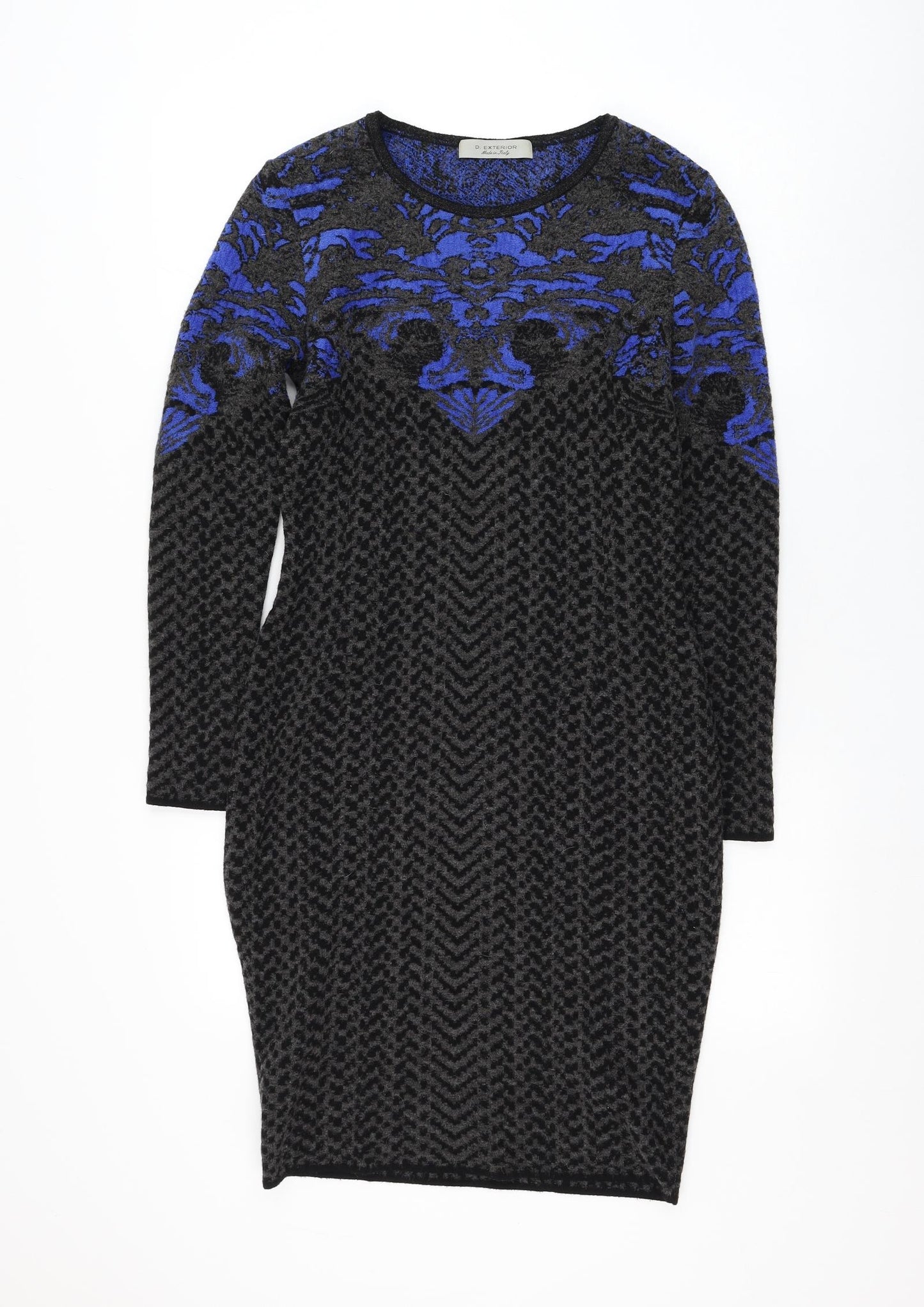 D. EXTERIOR Womens Grey Geometric Polyester Jumper Dress Size M Round Neck Pullover