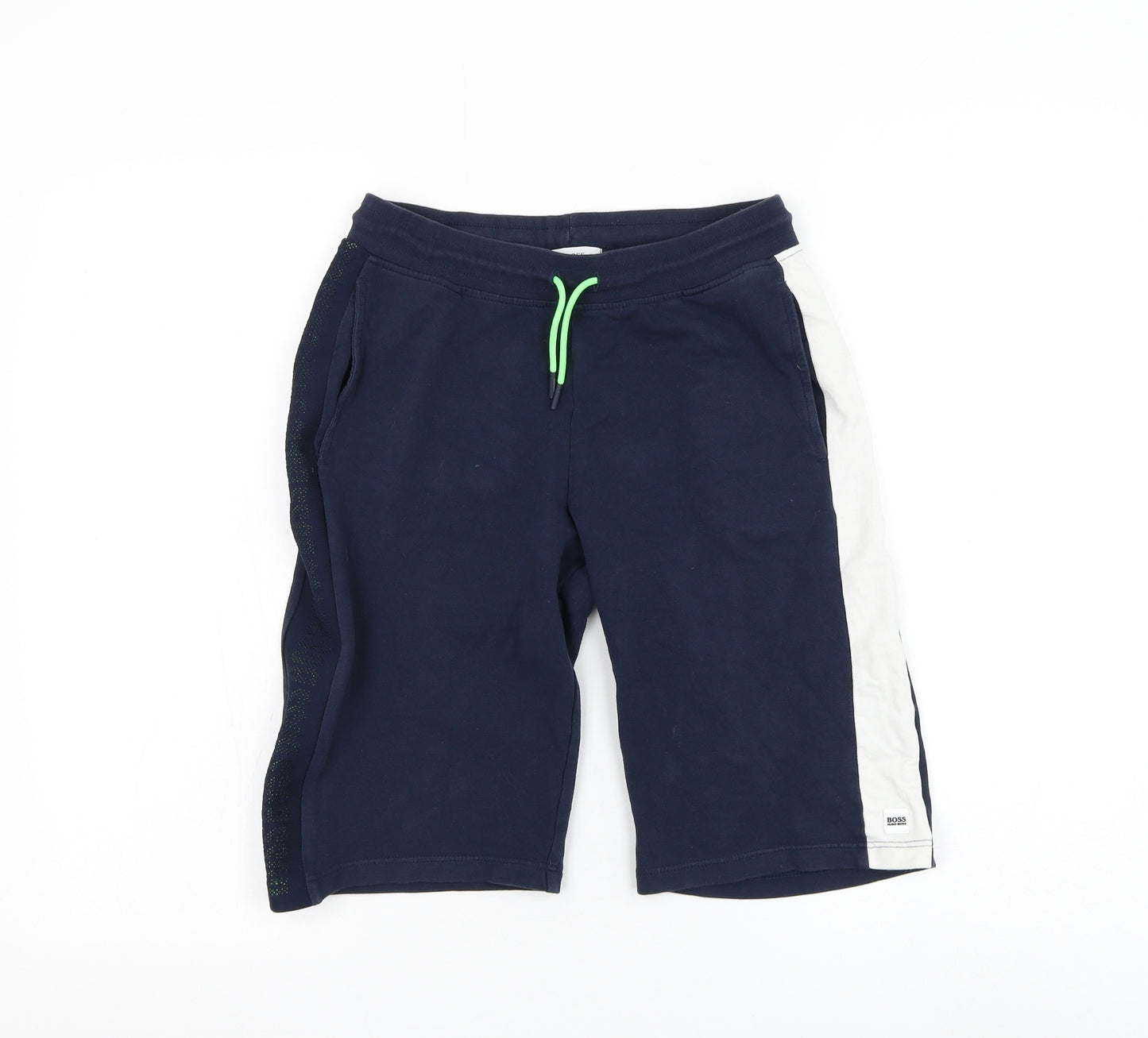 Boss Boys Blue Cotton Sweat Shorts Size 14 Years Regular Drawstring