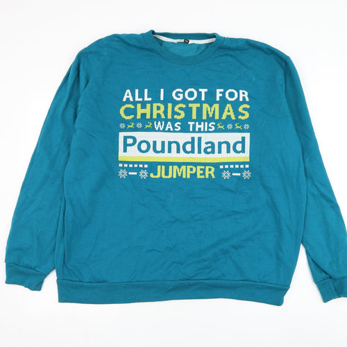 PEP&CO Mens Blue Cotton Pullover Sweatshirt Size 2XL - Christmas Poundland Slogan