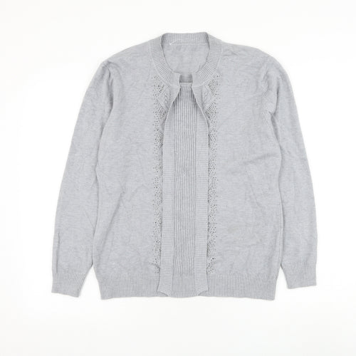 Preworn Womens Grey Round Neck Viscose Cardigan Jumper Size M